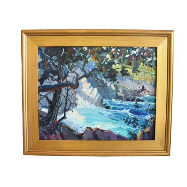 American Silvio Silvestri, Listed Artist Landscape Seascape Oil Painting Including the Antiqued Gold Wood Frame For Sale - Image 3 of 10