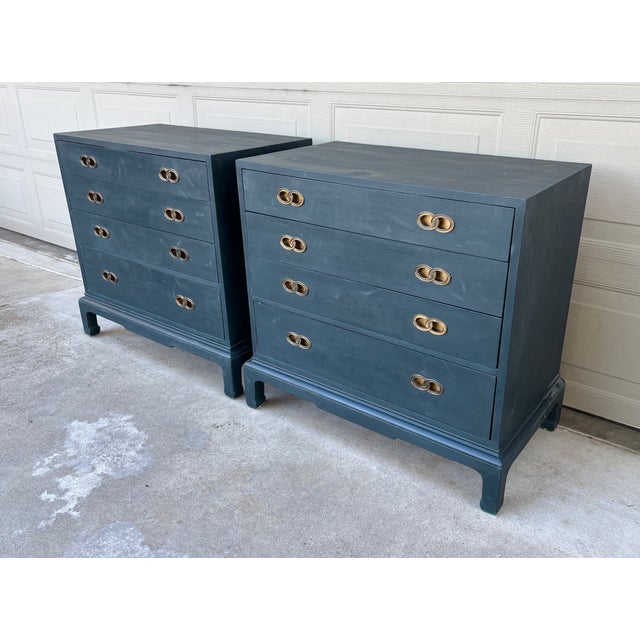 DESCRIPTION: Vintage pair of Michael Taylor designed, Hollywood Regency style Henredon Fine furniture small dressers /...