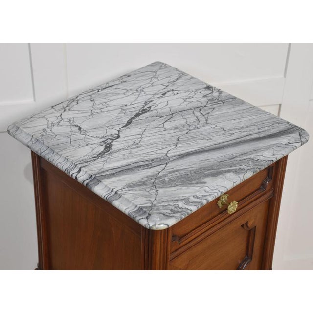 Brown Walnut Bedside Cabinets with Marble Tops, 1890s, Set of 2 For Sale - Image 8 of 12