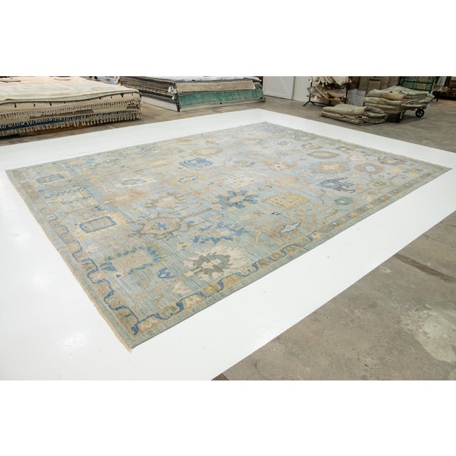 Modern Apadana's Modern Blue Oversized Sultanabad Wool Rug With Allover Design For Sale - Image 3 of 10