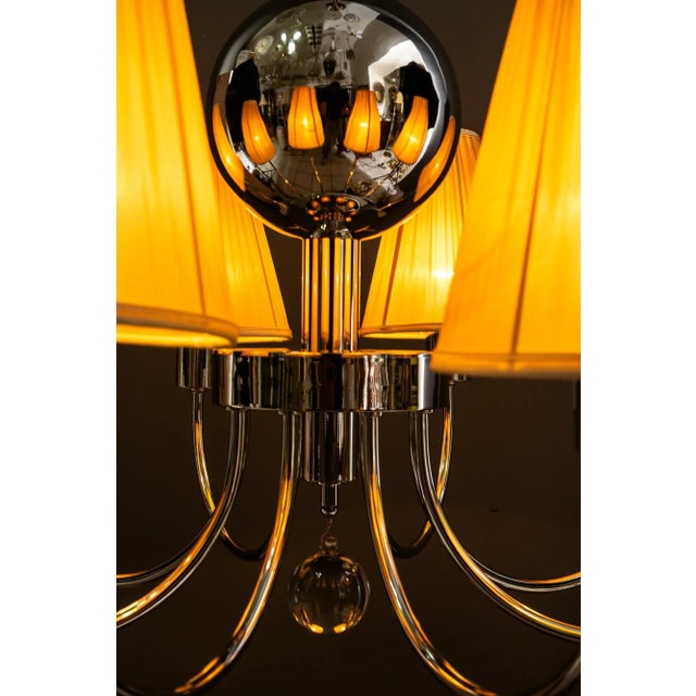 Art Deco Nickel-Plated Chandelier with Fabric Shades, Vienna, 1920s For Sale - Image 12 of 18