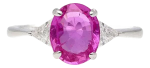 Gia Certified 2.31 Carat Pink Sapphire Oval & Diamond 3-Stone Ring, Size 6.5