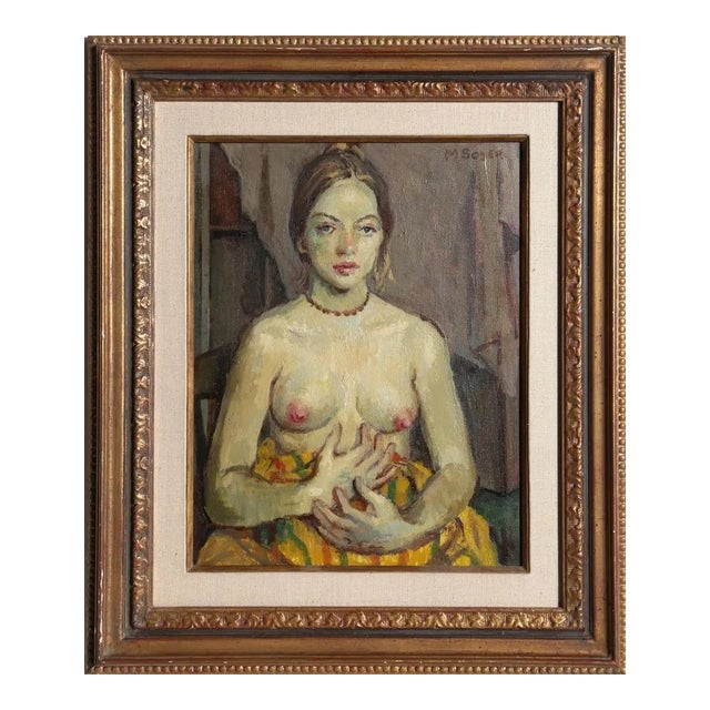 1950s Moses Soyer, Seated Nude Posing, 1950 For Sale