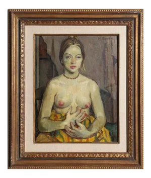 1950s Moses Soyer, Seated Nude Posing, 1950