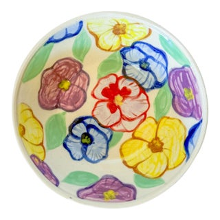Hand Painted Artisan Studio Pottery Flower Bowl For Sale