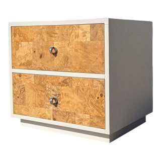 1970s Faux-Burl Laminate Nightstand With Chrome Pulls For Sale