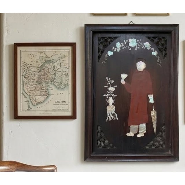 Wood Vintage Vietnamese Mother of Pearl Inlaid Lacquer Wood Panel Openwork Fretwork Frame 18.25"x12.5" For Sale - Image 7 of 14