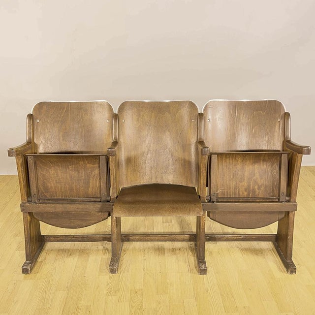 Three-Seat Cinema Bench in Wood and Poplar Plywood, 1950s For Sale - Image 11 of 18