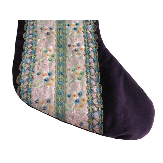 Christmas Stocking Created From Heirloom Fabric, Lace and Beads by Sandra Dunn for Neiman Marcus, Vintage 1987 For Sale - Image 9 of 18