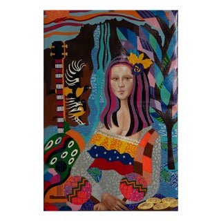 Diana Castro, Portrait with Tropical Motifs, 1990s, Oil on Canvas For Sale