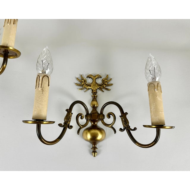Vintage Neo-Classical Brass Eagle Wall Sconces, Belgium, 1960s, Set of 2 For Sale - Image 4 of 6