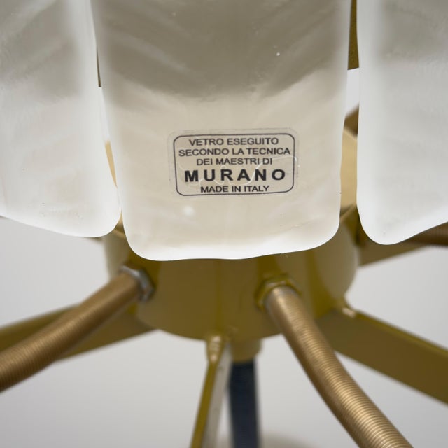 Art Deco Italian Murano Glass Feather Chandelier with Brass Details, 2000 For Sale - Image 10 of 13