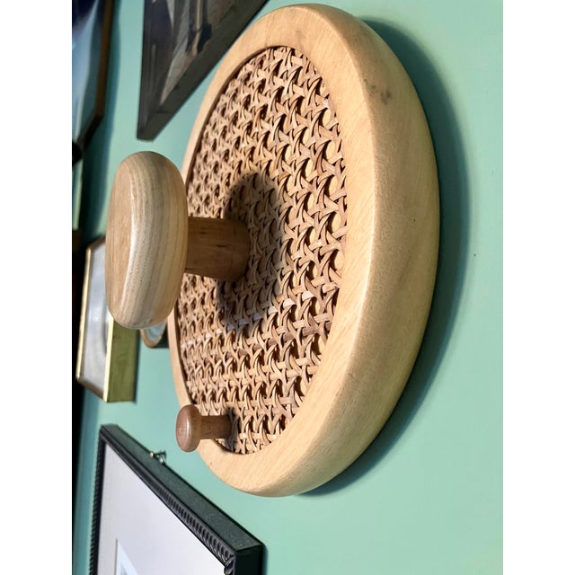 Coat Wall Hooks in Wood and Woven Cane, 1960s, Set of 2 For Sale - Image 9 of 13