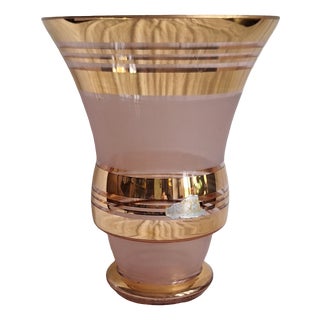 Art Deco Glass Vase from the 1930s, Made of Pink Glass with Gold Painting, by Boom. For Sale
