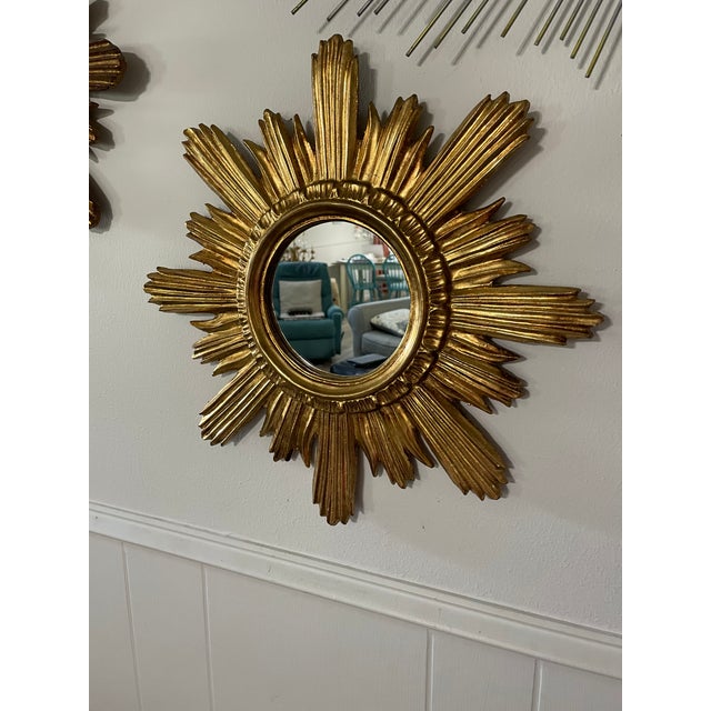 Mid 20th Century Large 18" Bright Gold Italian Giltwood Sunburst Wall Mirror For Sale - Image 13 of 15