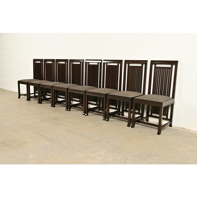 Cassina Frank Lloyd Wright for Cassina Arts & Crafts Dark Cherry Wood Dining Chairs, Set of Eight For Sale - Image 4 of 13
