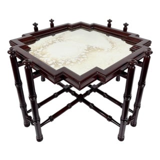 Chinese Chippendale Coffee Table in Faux Bamboo with Mirror Top in the style of Baker, 1970s For Sale