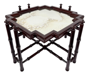 Chinese Chippendale Coffee Table in Faux Bamboo with Mirror Top in the style of Baker, 1970s