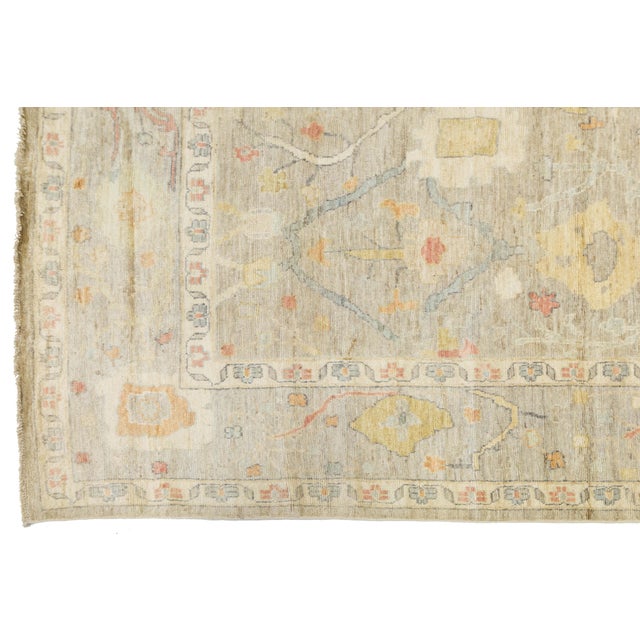 Sand Hand-Knotted 10x18 Oushak Style Wool Area Rug Muted Sand & Coral Transitional For Sale - Image 8 of 11