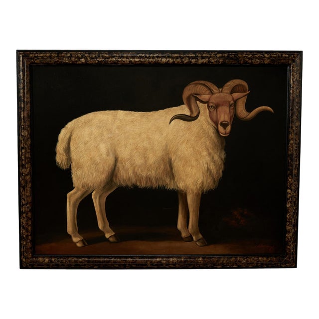 Pair of Large Vintage Paintings of a Ram by Skilling For Sale