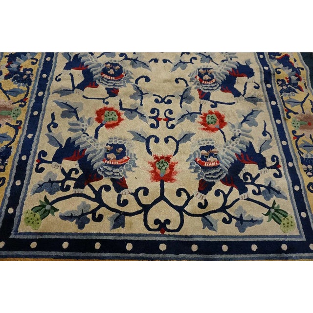 Textile 1930s Luxurious Silk Pile Antique Ivory Artistic Chinese Foo Dog Design Rug For Sale - Image 7 of 18