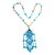 Vintage Tassel Necklace Caribbean Blue Glass Beads For Sale