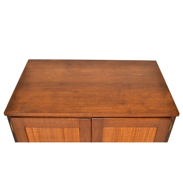 1950s Mid-Century Modern 2 Woven Cane Doors Wood Cabinet Brass Knobs American For Sale - Image 9 of 13