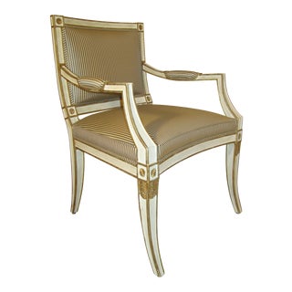 Neoclassical Armchair in Striped Silk For Sale