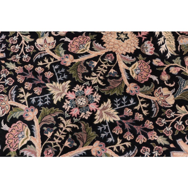 Botanical 1990's Pak-Persian Black/Gold Wool Round Rug- 8'2'' X 8'3'' For Sale - Image 4 of 9