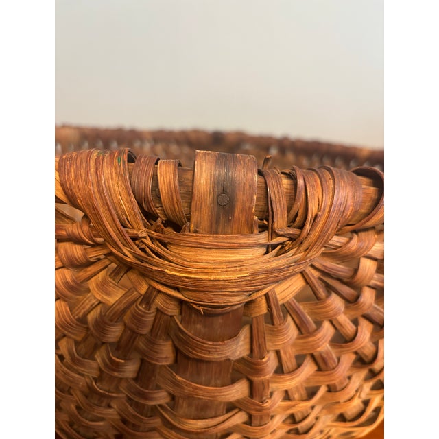 Contemporary Primitive Woven Split-Wood Bowl With Leather-Wrapped Handles 19th C For Sale - Image 3 of 7