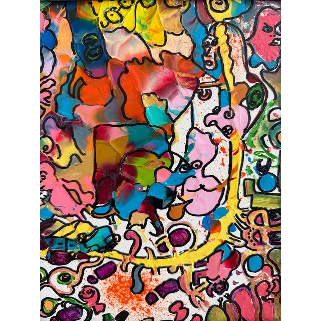 Red Serg Graff "Find Mr. Squiggle" Abstract Acrylic Painting Framed Outsider Art Coa For Sale - Image 8 of 8