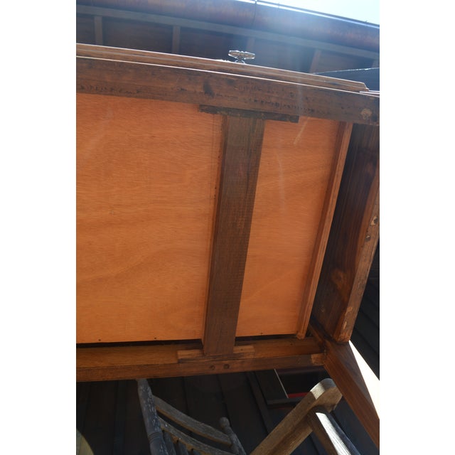 1980s Vintage Wooden English Tall Legged Cabinet or Desk W/ 3 Drawers & Carving For Sale - Image 11 of 12