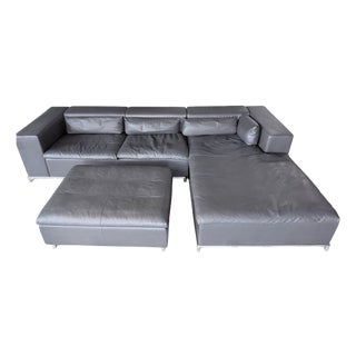 DS-7 Corner Sofa with Ottoman in Grey Leather from de Sede, 2000s, Set of 3 For Sale