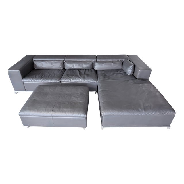 DS-7 Corner Sofa with Ottoman in Grey Leather from de Sede, 2000s, Set of 3 For Sale