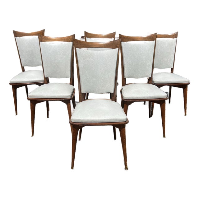 French Mid-Century Modern 1960's Walnut Dining Chairs - Set of 6 For Sale