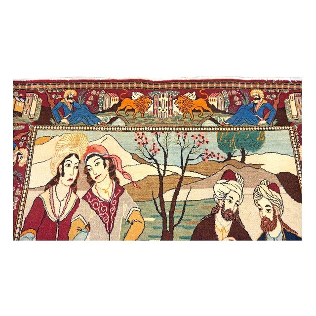 Antique Persian Kashan Wool 4X7 Multicolor Handmade Pictorial Area Rug #9900881 For Sale - Image 13 of 16