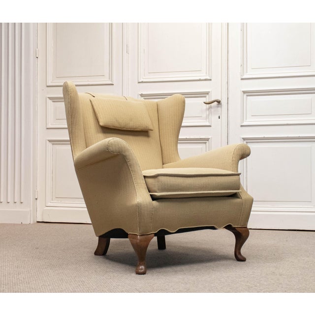Beige Wingback Lounge Chair by Ernst Kühn for Lysberg Hansen & Therp, Copenhagen, 1930s For Sale - Image 8 of 12