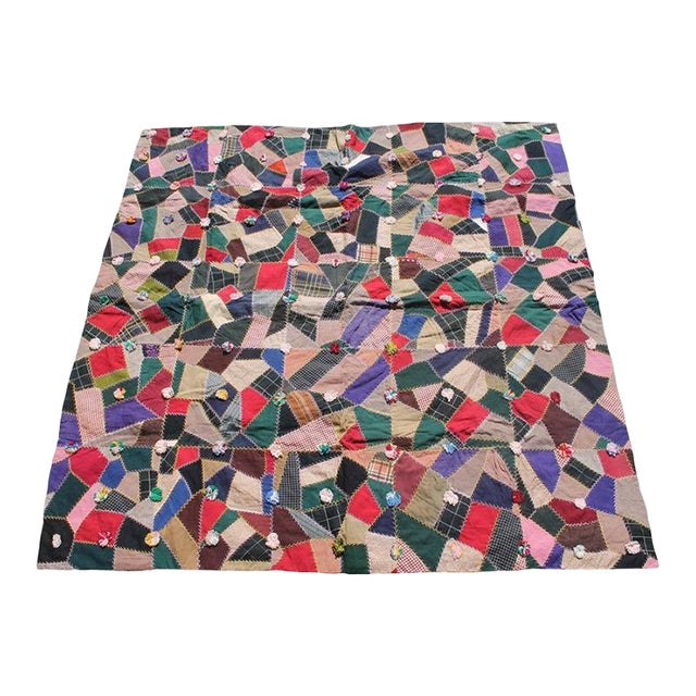 Antique Quilt, 19th Century Wool Crazy Quilt From Pennsylvania For Sale