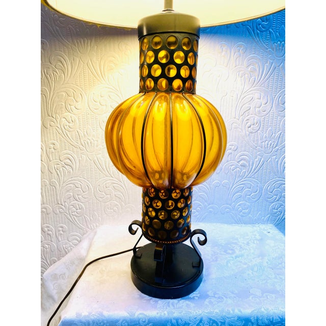 1960s Mid-Century Amber Murano Caged Glass Lamp Attributed to Seguso For Sale - Image 10 of 12