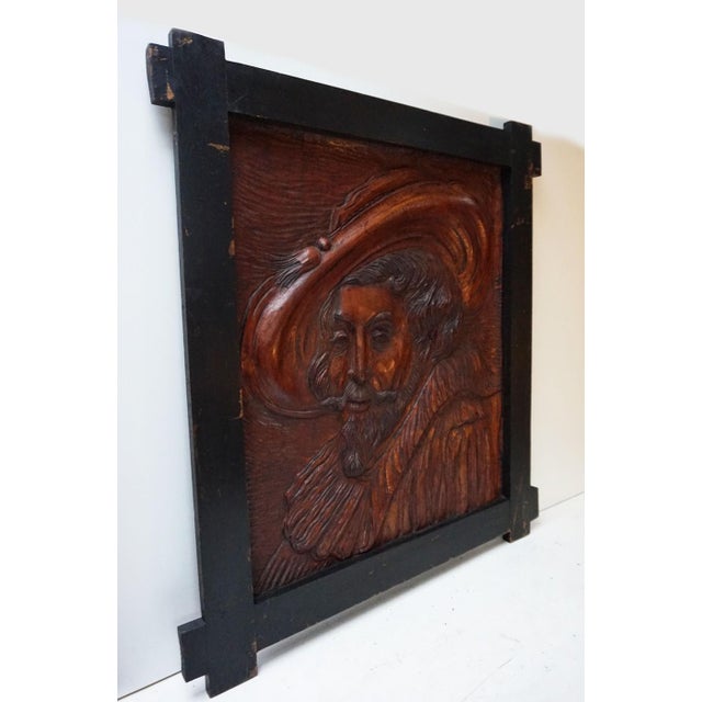 Wood Hand Carved Wooden Bas-Relief Portrait of Peter Paul Rubens, 1950s For Sale - Image 7 of 13