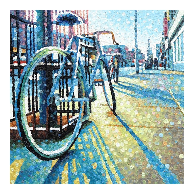 Live Through You - Original Urban Bicycle Still Life Pointillist Acrylic Painting For Sale