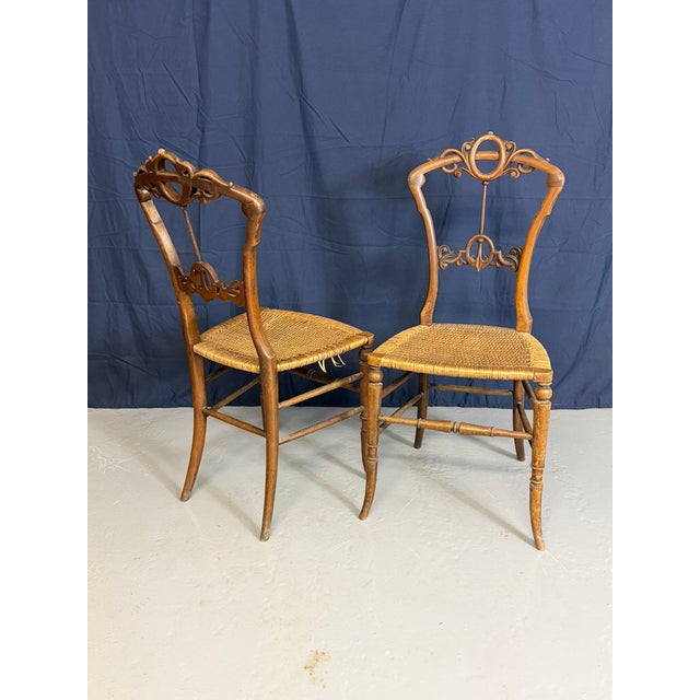 Antique Late 19th Century Victorian Walnut Bedroom Chairs, Set of 2 For Sale - Image 3 of 10