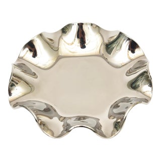 Vintage Silvered Mirrored Glass Ruffled Bowl, 1960's For Sale
