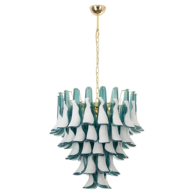 White and Octanium Murano Glass Petal Chandelier, Italy, 1990s For Sale