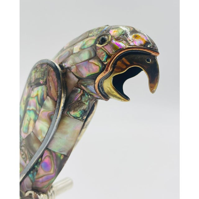 1970s Mexican Silver Plated & Abalone Parrot Bell in the Style of Emilia Castillo For Sale - Image 16 of 18