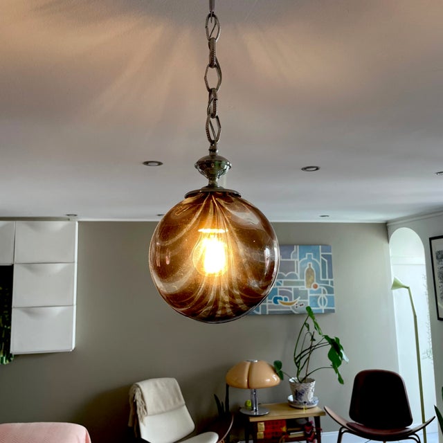 Brown Portuguese Art Deco Globe Pendant Light by Marinha Grande, 1960s For Sale - Image 8 of 17