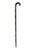 Old walking stick cane in dark wood, possibly rosewood with alternating twisted wood and mother of pearl inlay showing...