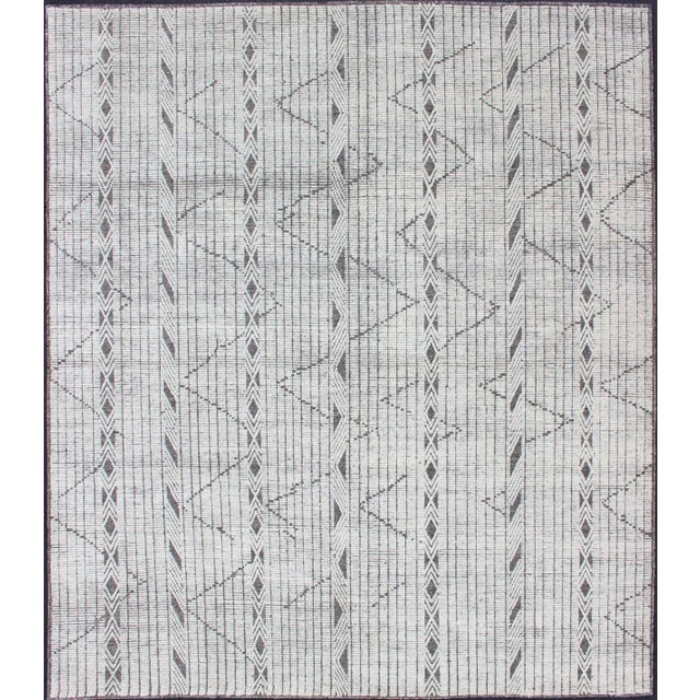 Modern Geometric Gray and Charcoal Indian Hand-Knotted Wool Rug For Sale - Image 10 of 10
