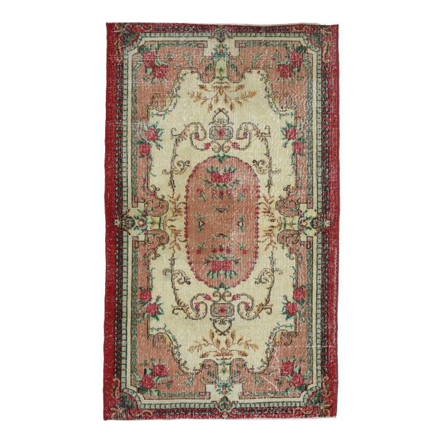 1970s Vintage Handmade Wool Cotton Pink Area Rug For Sale