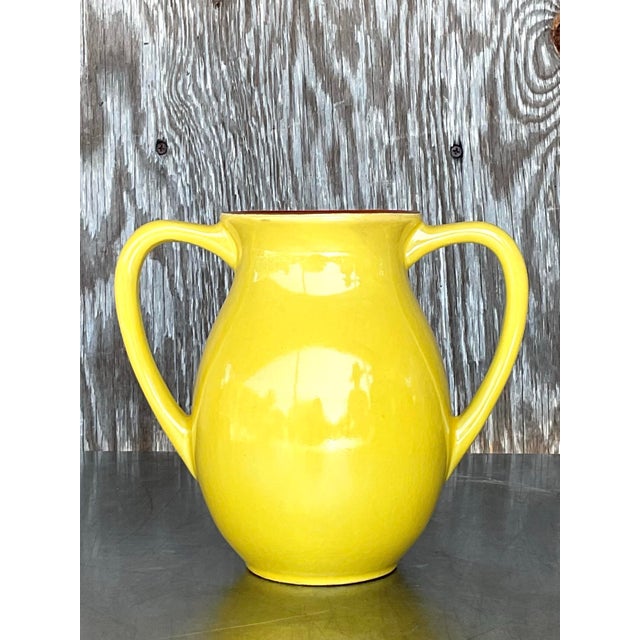 Vintage Boho Glazed Ceramic Two Handle Vase For Sale In West Palm - Image 6 of 6